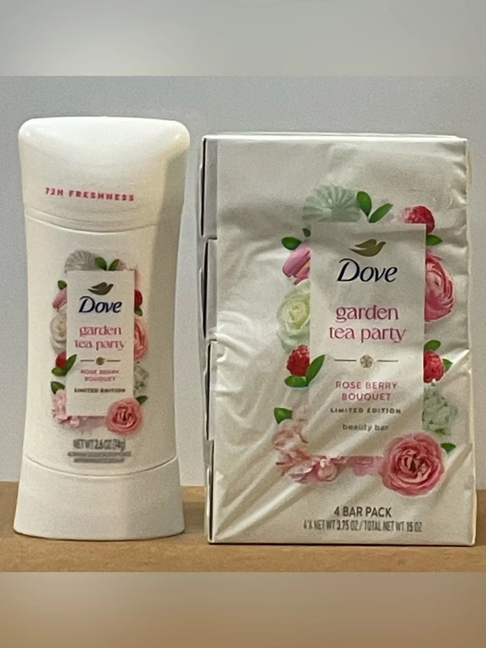 Dove Garden Tea Party Rose Berry Bouquet 4 pack Bar Soap & Deodorant Set